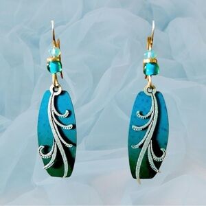 Teal Matte Metal & Sterling Silver Dangle Earrings
